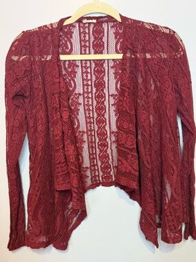 Hollister Burgundy Fairy Lace Open Cardigan